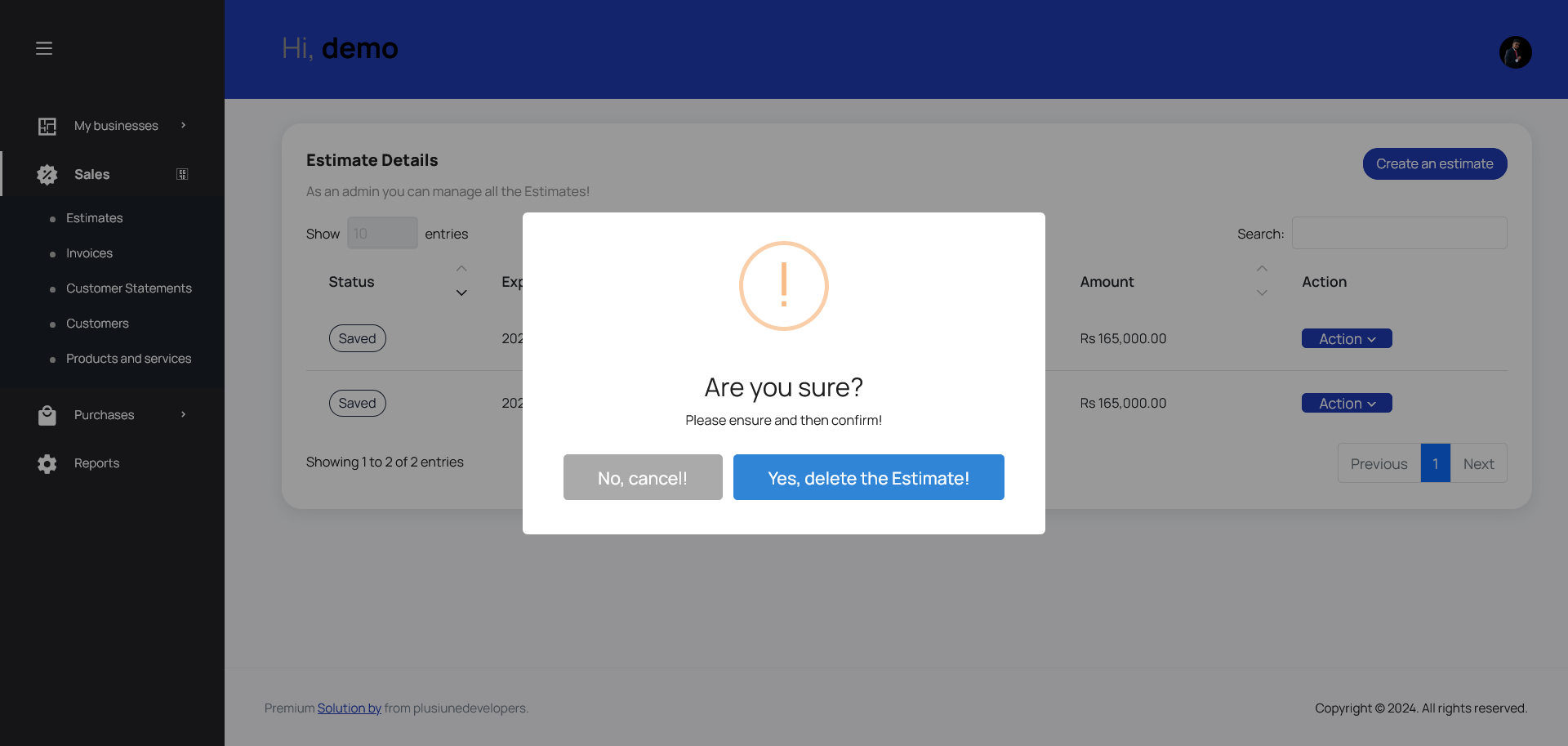 ClearBooks Delete estimate