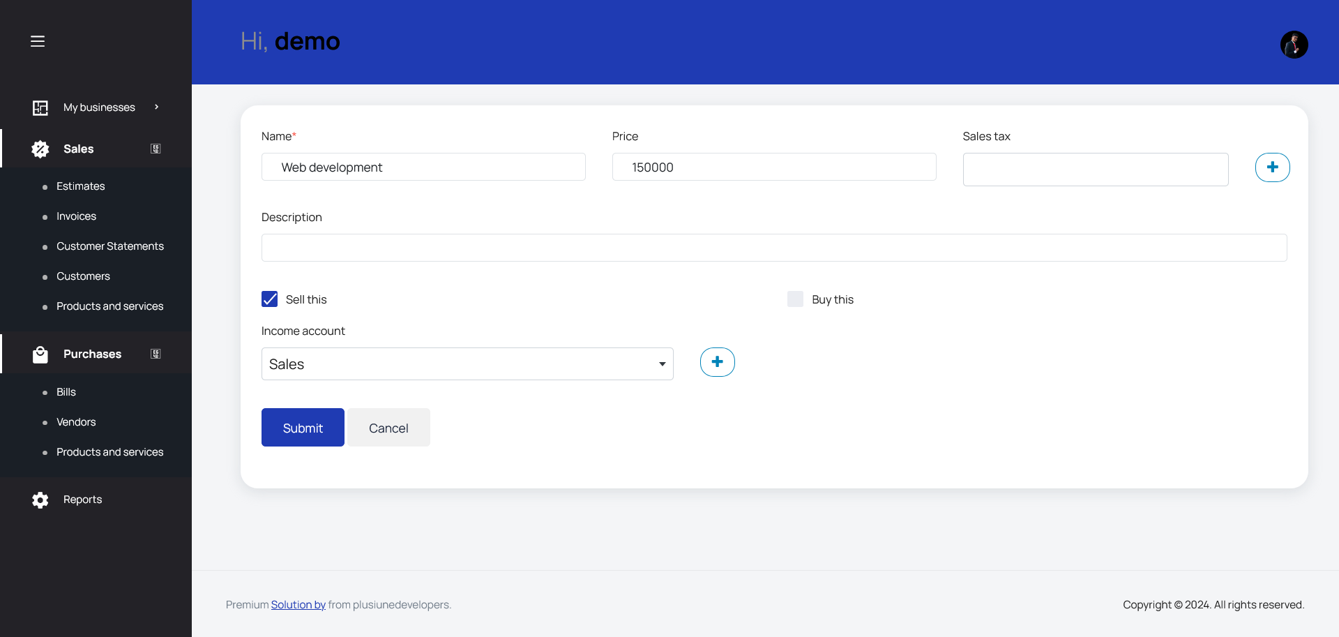ClearBooks Product create