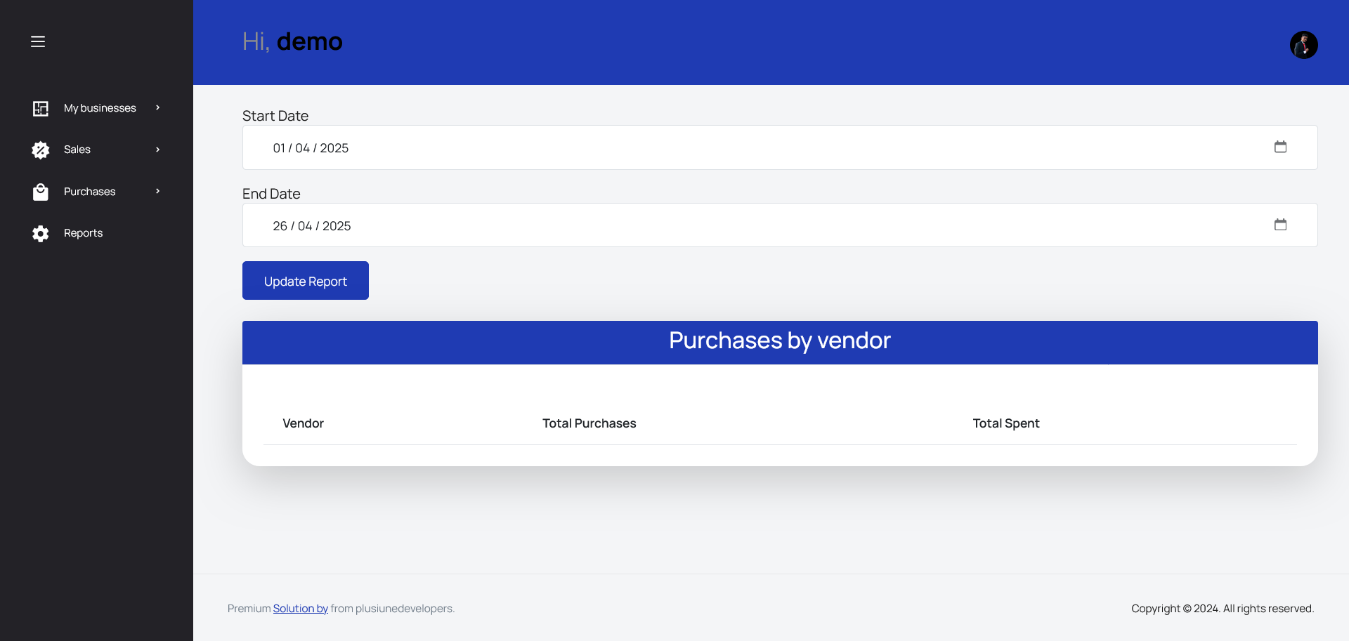 ClearBooks Reports purchase by vendor