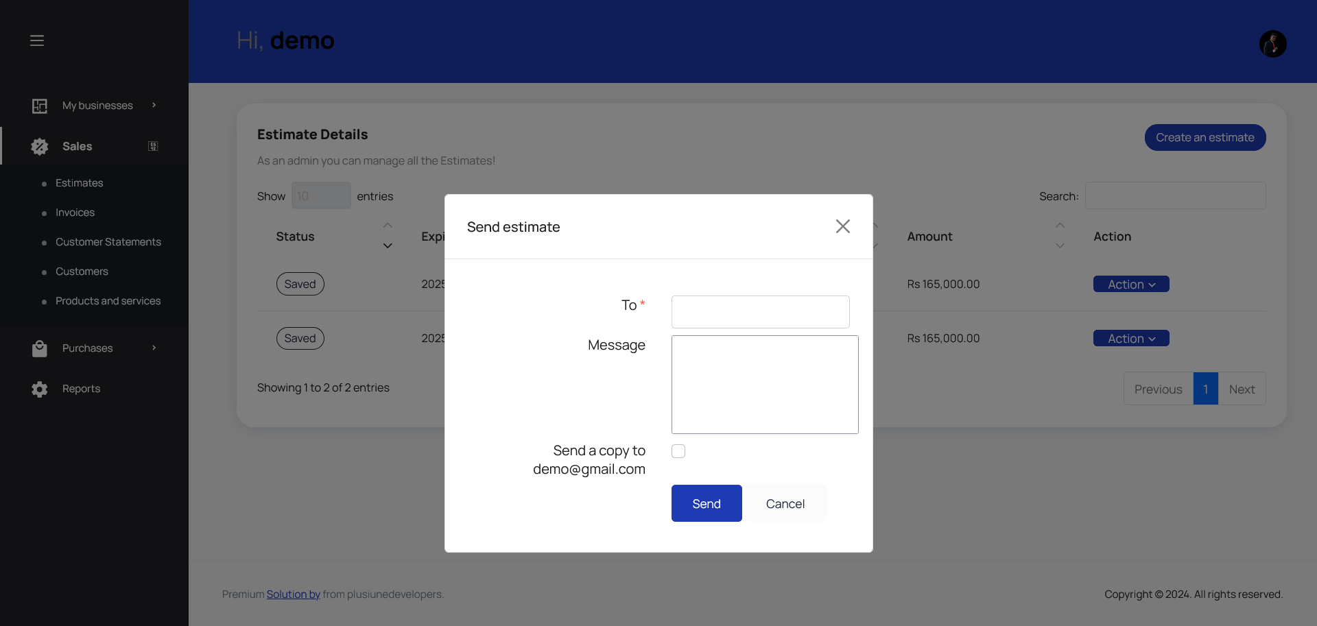 ClearBooks Send estimate